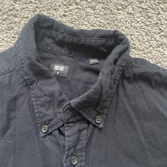 Uniqlo Mens Button Up Top Black Sz Medium Minimalist Classic Career Office Basic - Picture 5 of 7